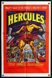2c418 HERCULES one-sheet movie poster '59 great artwork of the world's mightiest man Steve Reeves!