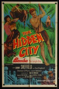 2c420 HIDDEN CITY one-sheet movie poster '50 Johnny Sheffield as Bomba the Jungle Boy!