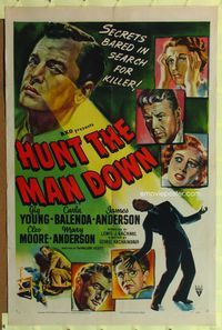 2c435 HUNT THE MAN DOWN one-sheet poster '51 cool film noir art, secrets bared in search for killer!