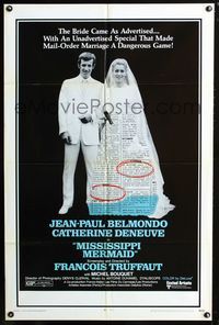 2c491 MISSISSIPPI MERMAID 1sheet '70 Francois Truffaut's La Sirene du Mississippi, Belmondo, Deneuve
