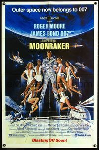 2c009 MOONRAKER advance 1sheet '79 art of Roger Moore as James Bond & sexy girls by Daniel Gouzee!