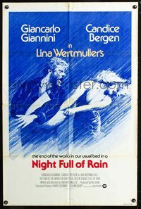 2c509 NIGHT FULL OF RAIN int'l 1sh '78 Lina Wertmuller, Beaurais art of Giannini & Candice Bergen!