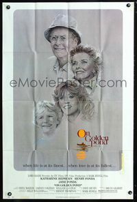 2c517 ON GOLDEN POND 1sh '81 art of Katharine Hepburn, Henry Fonda, and Jane Fonda by C.D. de Mar!