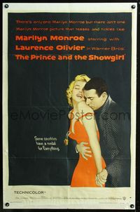 2c541 PRINCE & THE SHOWGIRL one-sheet poster '57 Laurence Olivier nuzzles super sexy Marilyn Monroe!