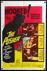 2c543 PUSHER 1sheet '59 Harold Robbins early drug movie, shock-packed story of young drug addicts!