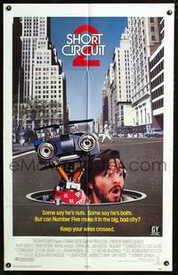 2c568 SHORT CIRCUIT 2 int'l 1sheet '88 great different image of Johnny Five peeking out of manhole!