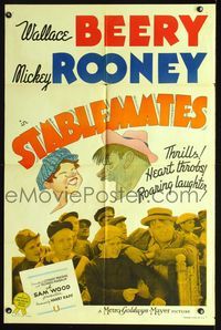 2c578 STABLEMATES style D one-sheet '38 great art of Wallace Beery & Mickey Rooney by Al Hirschfeld!