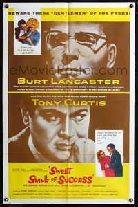 2c593 SWEET SMELL OF SUCCESS 1sh '57 Burt Lancaster as J.J. Hunsecker, Tony Curtis as Sidney Falco!
