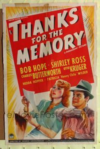 2c597 THANKS FOR THE MEMORY one-sheet '38 artwork of author Bob Hope & working wife Shirley Ross!