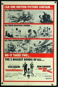 2c007 THUNDERBALL/YOU ONLY LIVE TWICE one-sheet movie poster '71 the two biggest James Bonds of all!