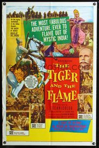 2c605 TIGER & THE FLAME one-sheet '55 the most fabulous adventure ever to flame out of mystic India!