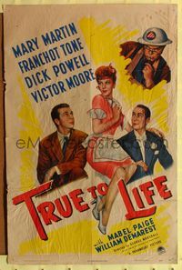 2c617 TRUE TO LIFE one-sheet poster '43 artwork of sexy Mary Martin, Dick Powell & Franchot Tone!