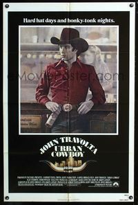 2c622 URBAN COWBOY one-sheet '80 great image of John Travolta in cowboy hat bull riding at bar!