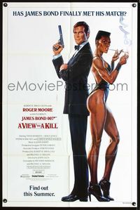 2c012 VIEW TO A KILL advance one-sheet '85 art of Roger Moore as James Bond 007 by Daniel Gouzee!