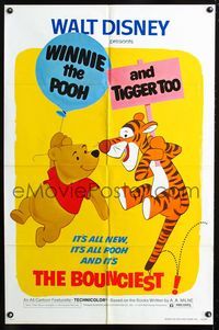 2c635 WINNIE THE POOH & TIGGER TOO one-sheet poster '74 Disney, characters created by A.A. Milne!