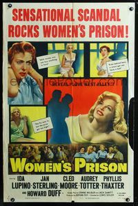 2c636 WOMEN'S PRISON one-sheet '54 Ida Lupino & super sexy convict Cleo Moore, sensational scandal!