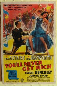 2c025 YOU'LL NEVER GET RICH one-sheet '41 art of Fred Astaire kneeling before sexy Rita Hayworth!