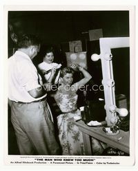 2d020 MAN WHO KNEW TOO MUCH candid 8x10 '56 great c/u of pretty Doris Day having her makeup applied!