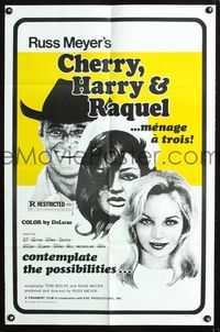 2e083 CHERRY, HARRY & RAQUEL 23x35 1sheet '69 Russ Meyer, art of sexy man & women in menage a trois!