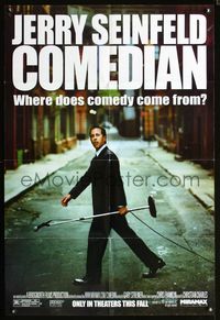 2e095 COMEDIAN advance 1sh '02 great image of Jerry Seinfeld walking across street with microphone!