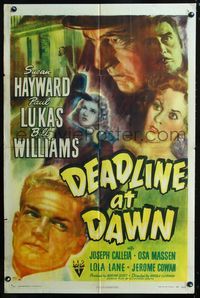 2e109 DEADLINE AT DAWN one-sheet '46 cool artwork of Susan Hayward, Paul Lukas & Bill Williams!