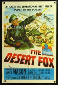2e114 DESERT FOX one-sheet poster '51 artwork of James Mason as Field Marshal Erwin Rommel at war!