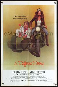 2e120 DIFFERENT STORY 1sheet '78 art of Meg Foster on motorcycle & Perry King in sidecar by Obrero!