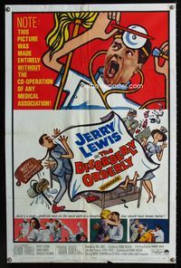 2e122 DISORDERLY ORDERLY one-sheet movie poster '65 artwork of wackiest hospital nurse Jerry Lewis!