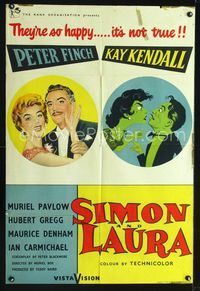 2e468 SIMON & LAURA English one-sheet poster '55 artwork of both sides of Peter Finch & Kay Kendall!
