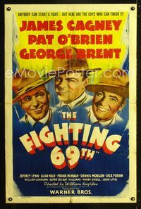 2e135 FIGHTING 69th 1sheet '40 great art of WWI soldiers James Cagney, Pat O'Brien & George Brent!