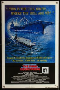 2e136 FINAL COUNTDOWN one-sheet '80 cool sci-fi artwork of the U.S.S. Nimitz aircraft carrier!