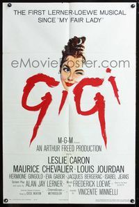 2e150 GIGI one-sheet movie poster '58 cool artwork of Leslie Caron, Best Director & Picture winner!
