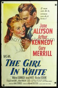 2e152 GIRL IN WHITE one-sheet poster '52 great close up art of pretty female doctor June Allyson!