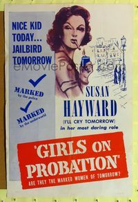 2e153 GIRLS ON PROBATION one-sheet R56 art of jailbird bad girl Susan Hayward lighting cigarette!
