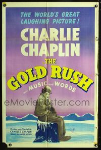 2e154 GOLD RUSH one-sheet movie poster R41 Charlie Chaplin classic, now with music and words!