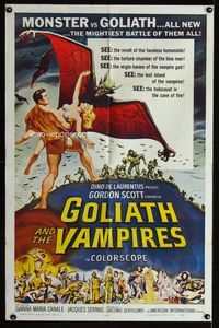 2e155 GOLIATH & THE VAMPIRES 1sh '64 Maciste Contro il Vampiro, cool fantasy art by Reynold Brown!