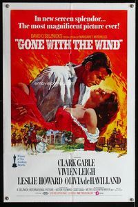 2e157 GONE WITH THE WIND 1sheet R70 Clark Gable & Vivien Leigh romantic embrace by Howard Terpning!