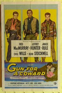 2e166 GUN FOR A COWARD one-sheet '56 art of cowboys Fred MacMurray, Jeffrey Hunter & Dean Stockwell!