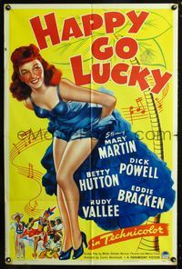 2e172 HAPPY GO LUCKY one-sheet '43 great artwork of huge full-length sexy redhead Mary Martin!