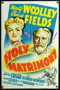 2e189 HOLY MATRIMONY one-sheet movie poster '43 wacky romantic art of Monty Woolley & Gracie Fields!