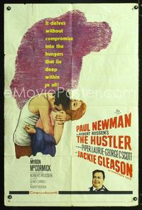 2e199 HUSTLER one-sheet poster '61 pool pros Paul Newman & Jackie Gleason, plus sexy Piper Laurie!