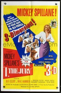 2e201 I THE JURY 1sheet '53 Mickey Spillane, Mike Hammer, great 3-D images of sexy girl stripping!