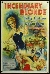 2e209 INCENDIARY BLONDE style A one-sheet '45 great artwork of super sexy showgirl Betty Hutton!