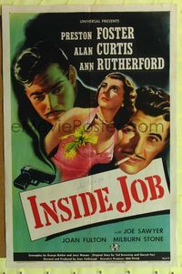 2e213 INSIDE JOB signed one-sheet '46 by Ann Rutherford, who is with Preston Foster & Alan Curtis!