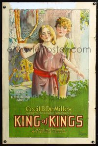 2e227 KING OF KINGS 1sh '27 Cecil B. DeMille epic, wonderful stone litho art of Mark & blind girl!
