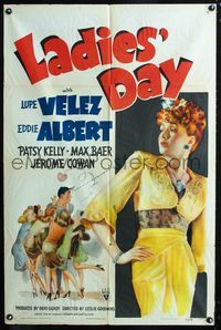2e233 LADIES' DAY one-sheet poster '43 art of sexy Lupe Velez, plus baseball player Eddie Albert!