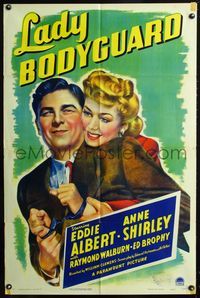 2e235 LADY BODYGUARD one-sheet poster '43 art of Anne Shirley hugging Eddie Albert while handcuffed!