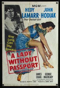 2e237 LADY WITHOUT PASSPORT one-sheet '50 sexiest barely-clad Hedy Lamarr in harem girl costume!