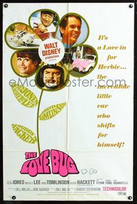 2e270 LOVE BUG one-sheet poster '69 Disney, Dean Jones drives Volkswagen Beetle race car Herbie!