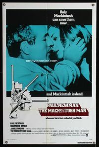 2e274 MACKINTOSH MAN 1sh '73 Paul Newman & Dominique Sanda kiss close up, directed by John Huston!